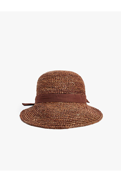 Koton Bow Detailed Kep Straw Hat with Wide Visor