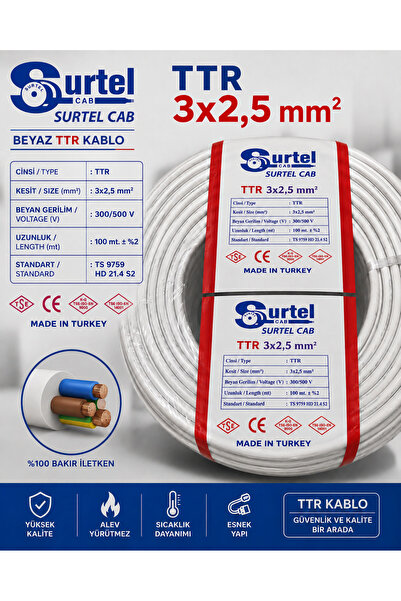 SURTEL KABLO Tam bakır Surtel 3x2,5 ttr kablo