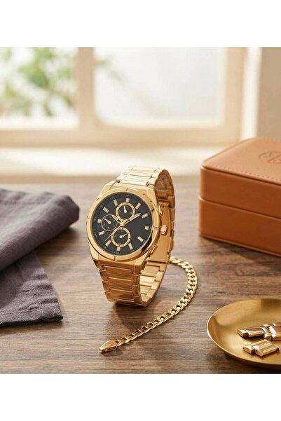 Feronnucci Men's Wristwatch with Bracelet Gift Gold Metal Cord Calendar Analo...