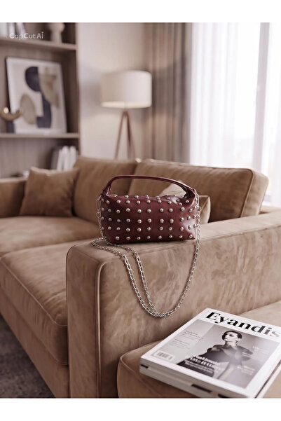 eyandis Women's Troc Studded Baguette Chain Strap Shoulder and Crossbody Bag