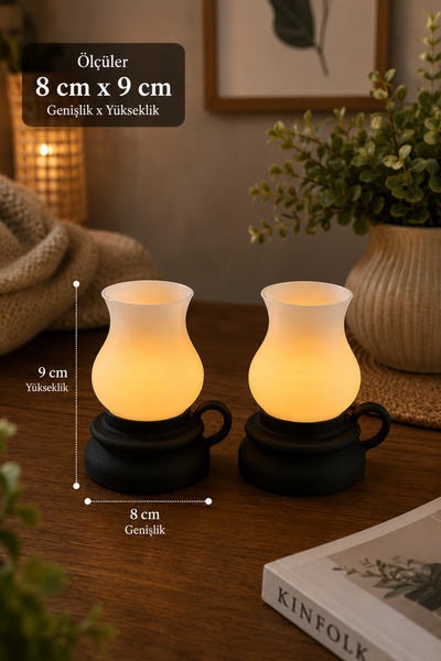 Dezora Home 2'li Mini Gaz Lambası Mumluk Seti Siyah - Tea Light Mum Dahil - D...