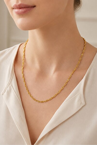 X-Lady Accessories Altın Renk Sarmal Sarma Zincir Unisex Çelik Kolye - 3920