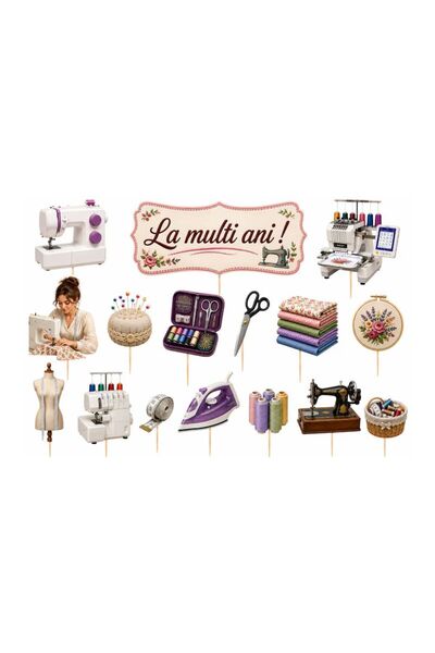 DecoParty Set de decoruri pentru tort – Tematică Croitoreasă V2, 16 piese, Ca...