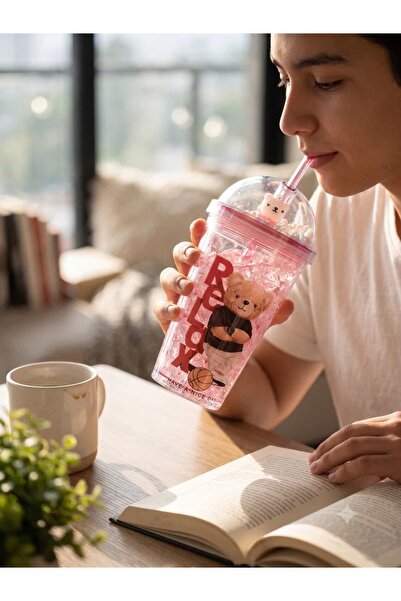 None Cool Teddy Series: Frosted Gel Flask with Movable Beads and Straws