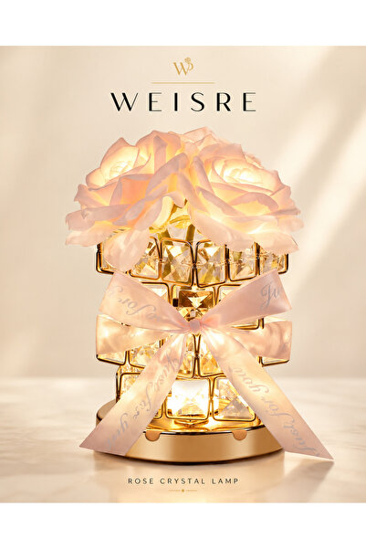 Weisre Şarjlı Gül Kristal Masa Lambası Dokunmatik 3 Renk Led Işıklı Kablosuz ...