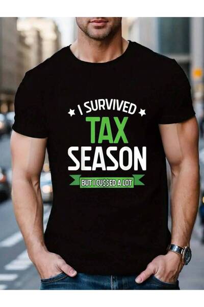 4Car تي شيرت رجالي أسود 100% قطن بتصميم 'I Survived Season' للمحاسبين في يوم ...
