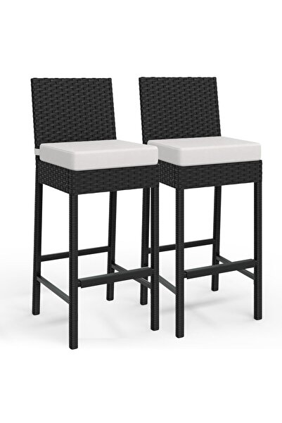 Garvee Wicker Bar Stools Set of 2 Outdoor Bar Chairs with Cushions