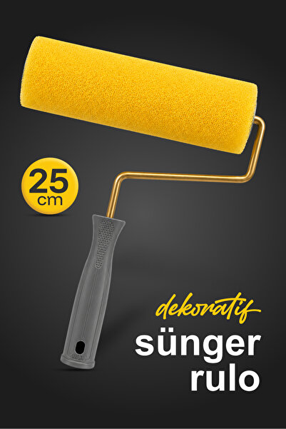 Badem10 25 cm Sünger Kristalli Dekoratif Boya Rulosu Premium Gri Saplı Boya R...