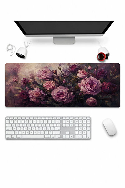 SonicTouch Keyboard Mousepad 32X70Cm Night Roses Seamless Smooth Liquid-Proof...