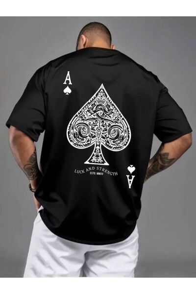 ZAVIXO Men's Ace of Spades Printed Oversize 100% Cotton Short Sleeve Casual B...