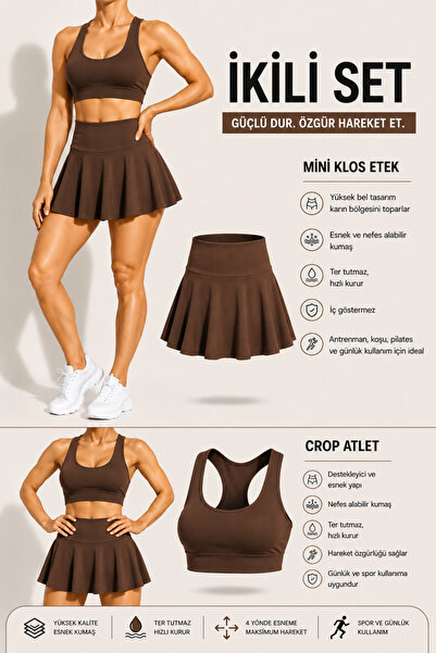 CARABO MODA Women's High Waist Flared Skirt-Crop Athlete 2-Piece Set