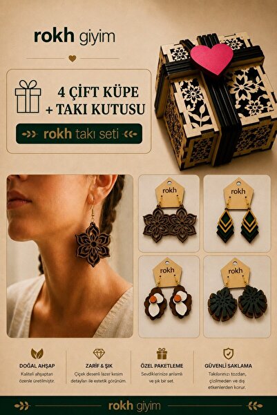 ROKH Women's Earrings Gift Set Natural Wood Design Gift Package