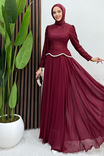 Lamia Giyim Zarin Dantel Abiye Bordo