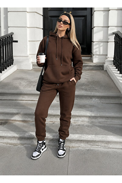 BayBayan Women's 3-Yarn Oversize Relaxed Fit High Waist Jogger Track Suit