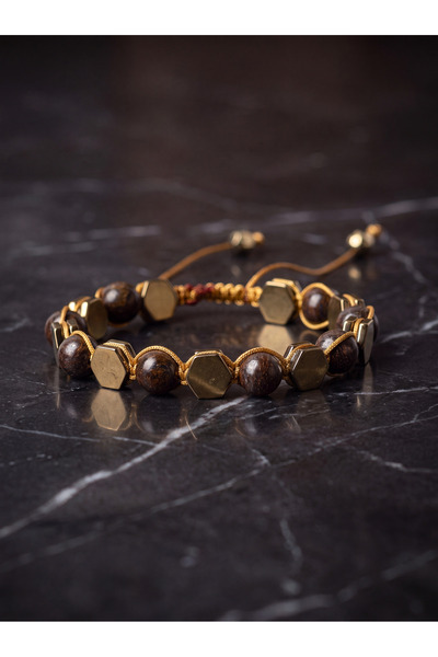 OSMANLI DEĞERLİ TAŞ Bronzite - Hematite Natural Stone Macrame Bracelet - Spec...