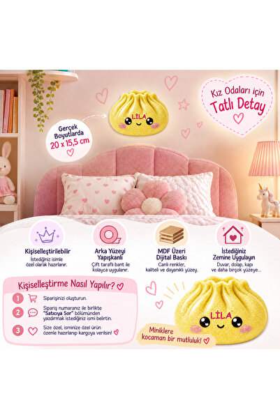 Taşteks Dumpling Squishy Çin Mantısı Temalı Kişiye Özel MDF Çocuk Odası Süsü