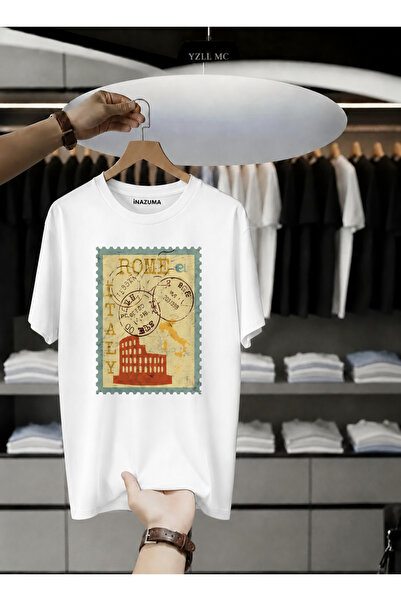 İnazuma Outdoors تي شيرت أبيض بأكمام قصيرة وياقة دائرية من القطن مطبوع بمقاس ...
