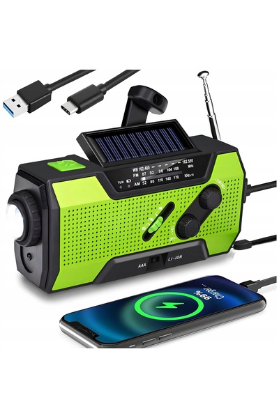Renew Force Radio portabil cu alimentare solară, alarmă Korbka, lanternă de u...