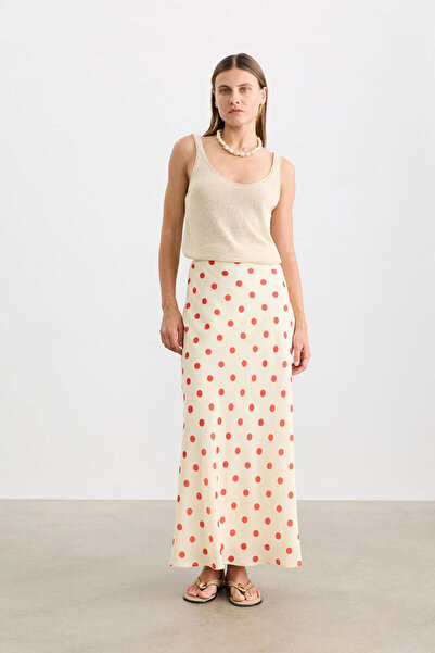 BE BLUE Red Polka Dot Patterned Skirt