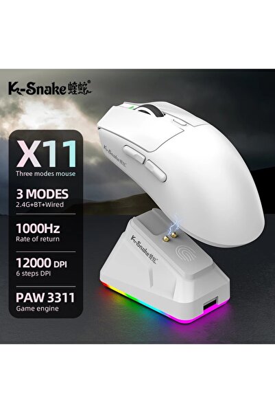 Choice1 X11 White KS X11 Tri-Mode Wireless Gaming Mouse, 63g Lightweight, PAW...