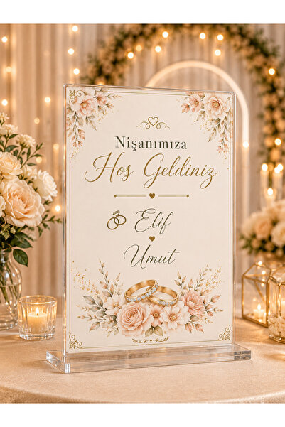Kişiye Özel Nişanımıza Hoş Geldiniz Masaüstü Karşılama Panosu