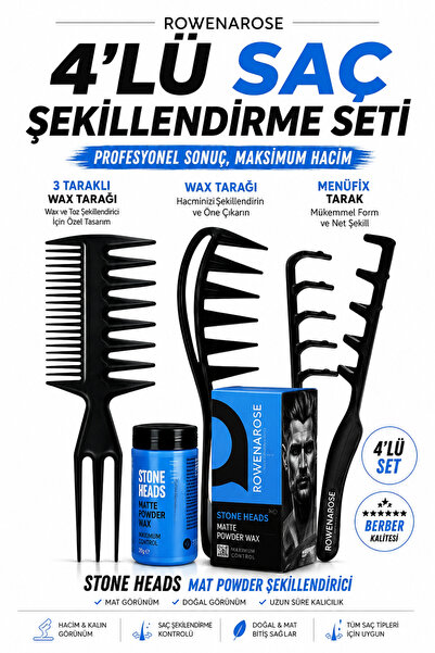 ROWENAROSE Mucizevi hacim ve dalga saç şekillendirme tarak 4'lü wax ve şekil ...