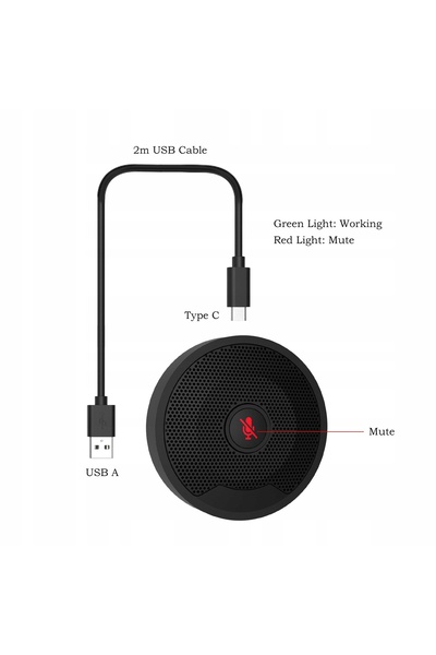 NO BRAND Microfon de conferință cu captare la 360 de grade °   USB 2.0 cu fun...