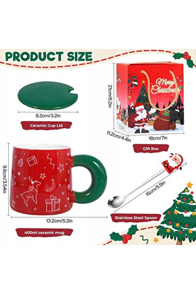NO BRAND Cană ceramică de Crăciun cu capac și linguriță 400 ml