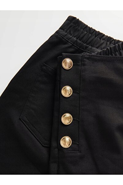 NO BRAND Pantaloni negri cu talie înaltă, nasturi decorativi, clasici, 7/8, S