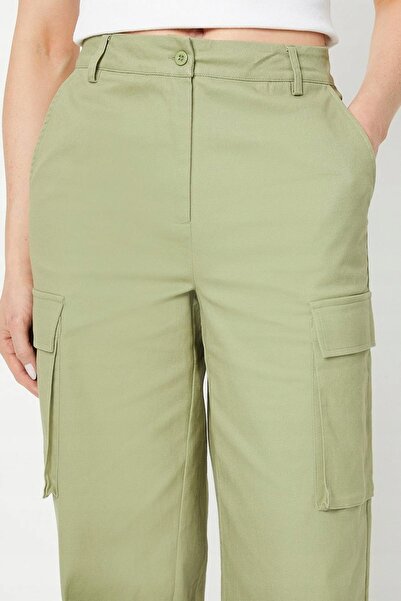 NO BRAND Pantaloni clasici verzi cu buzunare camuflaj și fermoar neted, Oasis 38