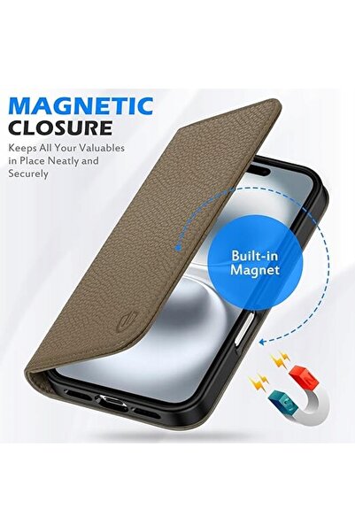 NO BRAND Shieldon Husă din Piele Naturală iPhone 16 Portofel RFID Flip Cover ...