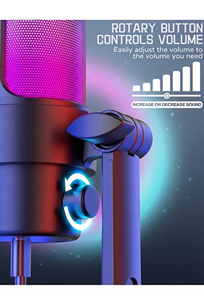 NO BRAND Microfon USB RGB Cardioid 192 kHz/24 biți pentru Streaming