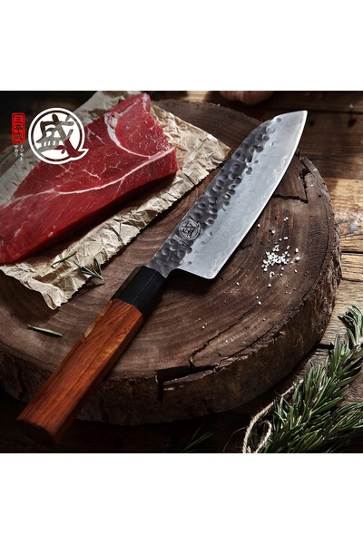 NO BRAND Cuțit de bucătărie japonez Santoku 19cm Forjat manual Oțel cu conțin...