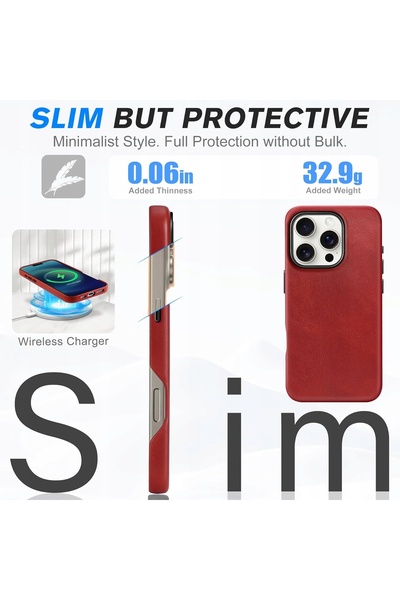 NO BRAND Husă din piele naturală Shieldon MagSafe pentru iPhone 16 Pro, roșie...
