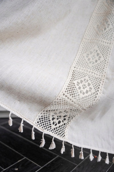 NO BRAND Perdea boho vintage din dantelă cu ciucuri, albă retro