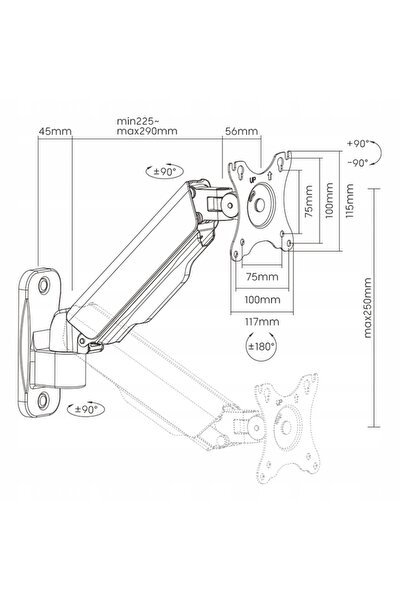NO BRAND Suport de perete pentru monitor VESA, cu arc, reglabil Spacetronik