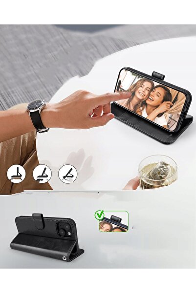 NO BRAND Husă din piele Ocase pentru iPhone 15 Plus cu suport, suport carduri...