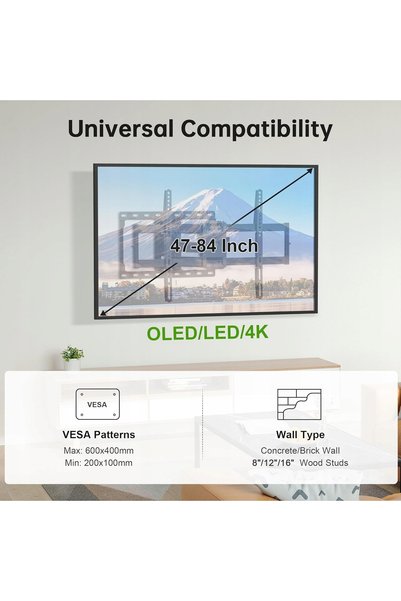 NO BRAND Suport de perete pentru TV 47-84 inch, pivotant, până la 60kg, VESA ...