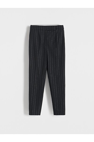 NO BRAND Pantaloni negri cu dungi metalice, croială mulată, 7/8, viscoză, m