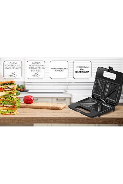 MPM Prăjitor de pâine MOP-48M, aparat de făcut sandwich-uri, puternic, inox
