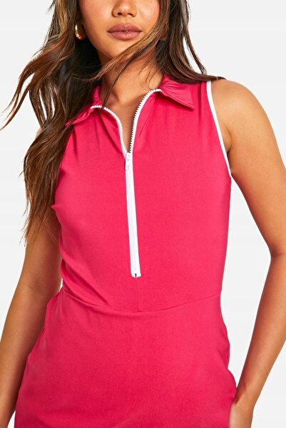 NO BRAND Rochie mini roz neon cu guler cu fermoar, uni, Boohoo 38