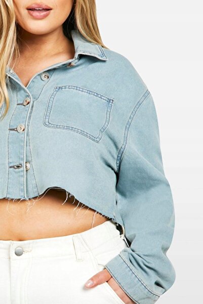 NO BRAND Cămașă scurtă albastră clasică, netedă, cu nasturi, cu guler, Boohoo 44