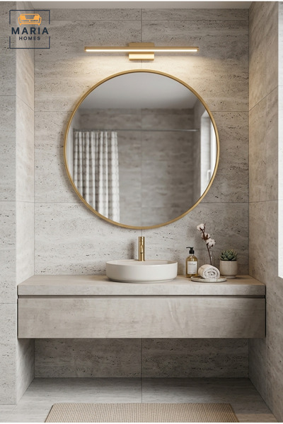 MARIA HOMES مرآة حائط دائرية مؤطرة بقطر 60 سم مع إطار زخرفي نحيف، مرآة دائرية...