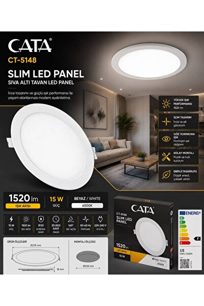Cata CT-5148 15W SLİM LED PANELSPOT (BEYAZ)