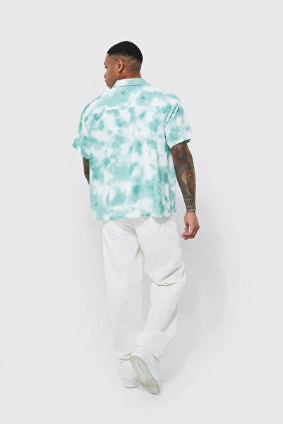 NO BRAND Cămașă Albă Verde Design Tie-Dye Mâneci Scurte Boohooman XS