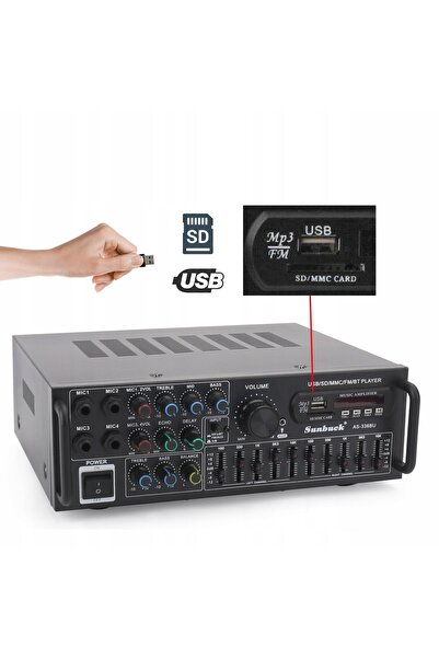 NO BRAND Amplificator Stereo Hifi cu Putere de Vârf 2000W, Bluetooth 5.0, FM,...