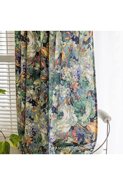 NO BRAND Model floral modern, stil pictură în ulei, perdea opacă
