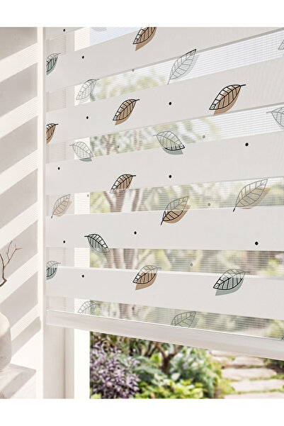 AD Home Minimalist Pastel Yapraklar Dijital Baskılı Estetik Zebra Perde