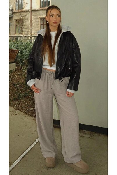 DAMGA JEANS Γυναικείο παντελόνι από λινό Palazzo Mink με υφή καθημερινής χρήσης