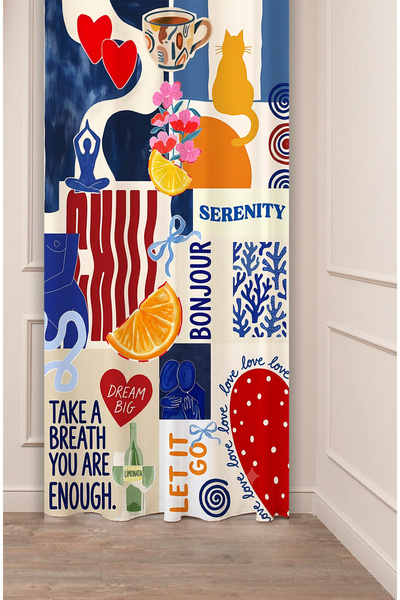 GREENDECOR Aesthetic Moodboard Wall Collage Baskılı Fon Perde Y2K Retro Visio...